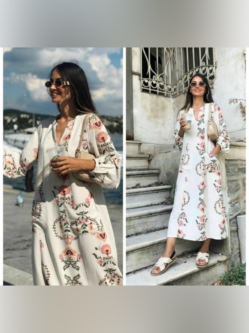 Zara Cream Floral V-Neck Maxi Dress - Picture 2 of 8